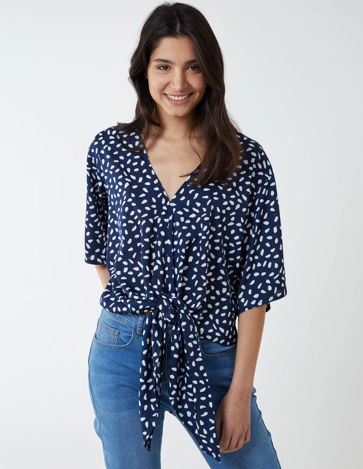 Abstract Spot Tie Front Batwing Top 2 Abstract Spot Tie Front Batwing Top - Image 2