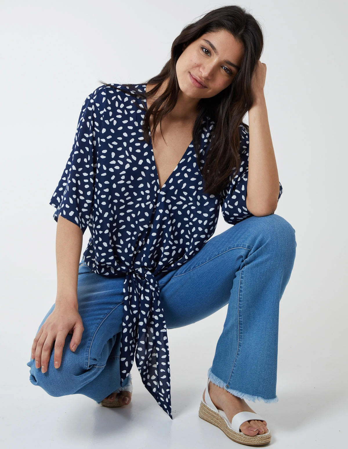 Abstract Spot Tie Front Batwing Top 1 Abstract Spot Tie Front Batwing Top