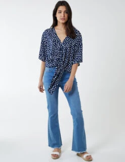 Abstract Spot Tie Front Batwing Top 7 Abstract Spot Tie Front Batwing Top -Soft Dress Wear Sales Store NL1416BV008 61140