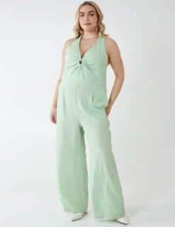 Curve Halter Neck Culotte Green Jumpsuit -Soft Dress Wear Sales Store NL1737BC023 77186