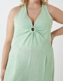 Curve Halter Neck Culotte Green Jumpsuit -Soft Dress Wear Sales Store NL1737BC023 77187