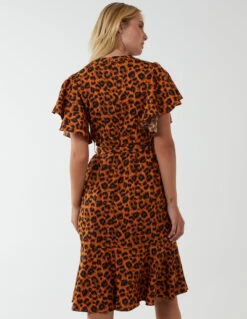 Leopard Print Wrap Ruffle Midi Dress -Soft Dress Wear Sales Store NL222914 RUST 180