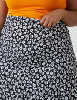 Curve Asymmetric Seam Midi Skirt -Soft Dress Wear Sales Store NL233725 BLACK 20