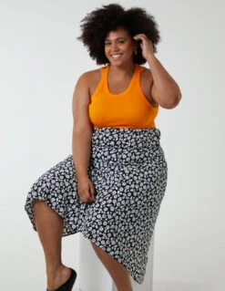 Curve Asymmetric Seam Midi Skirt -Soft Dress Wear Sales Store NL233725 BLACK 22