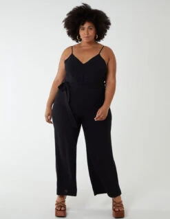 Curve Button Front Strappy Jumpsuit -Soft Dress Wear Sales Store NL233729 BLACK 30
