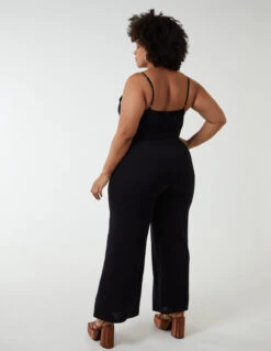 Curve Button Front Strappy Jumpsuit -Soft Dress Wear Sales Store NL233729 BLACK 33