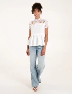 Lace Trimmed Peplum Top 6 Lace Trimmed Peplum Top -Soft Dress Wear Sales Store NL2428 IVORY 1