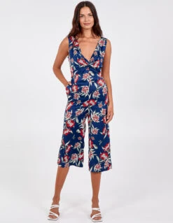 Knot Front V-Neck Culotte Jumpsuit -Soft Dress Wear Sales Store NL4844 NAVY 82 88beb66f 29bb 4c24 9643 05f03684c452