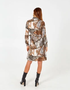 Tie Detail Button Front Brown Dress 9 Tie Detail Button Front Brown Dress -Soft Dress Wear Sales Store NL5822 KHAKI BROWN 3