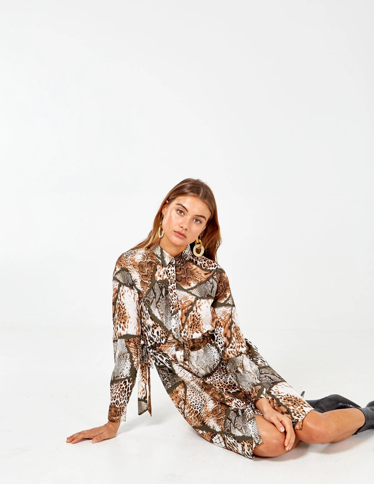 Tie Detail Button Front Brown Dress 3 Tie Detail Button Front Brown Dress - Image 3