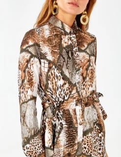 Tie Detail Button Front Brown Dress 6 Tie Detail Button Front Brown Dress -Soft Dress Wear Sales Store NL5822 KHAKI BROWN 6