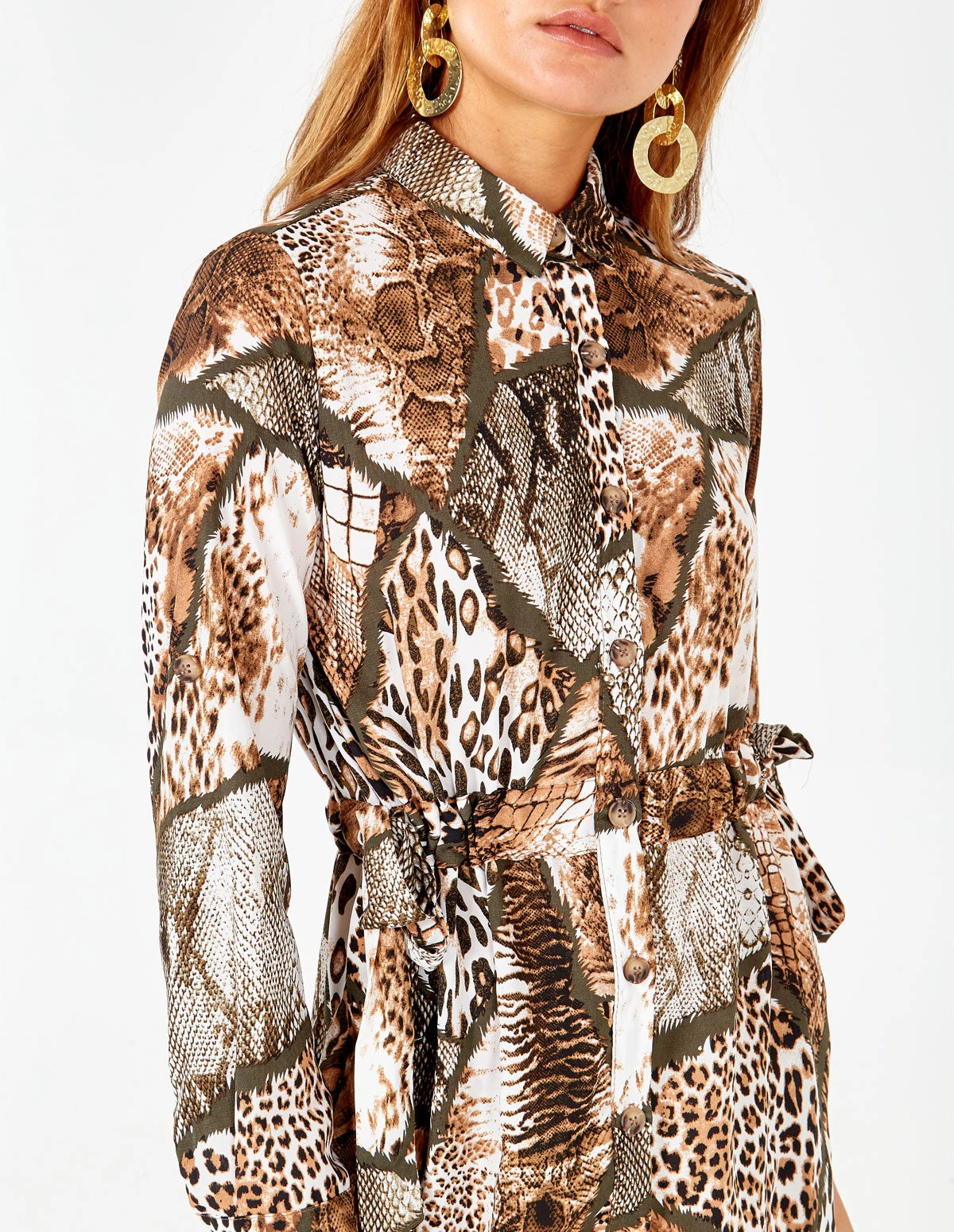 Tie Detail Button Front Brown Dress 2 Tie Detail Button Front Brown Dress - Image 2