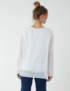 Long Sleeve Pleated Top -Soft Dress Wear Sales Store NV1410 IVORY 3717