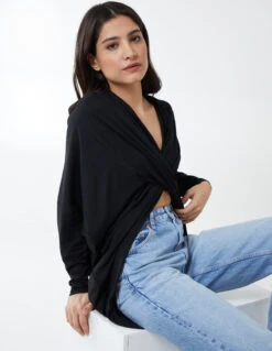 Asymmetric Drape Front Top 8 Asymmetric Drape Front Top -Soft Dress Wear Sales Store NV1619 BLACK 88