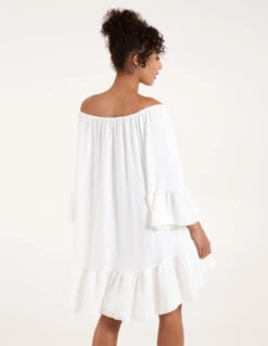 Tie Neck Tiered Tunic Dress -Soft Dress Wear Sales Store NV1832 WHITE 4