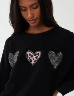 Diamante Heart Batwing Top 5 Diamante Heart Batwing Top -Soft Dress Wear Sales Store QED2472 BLACK 57