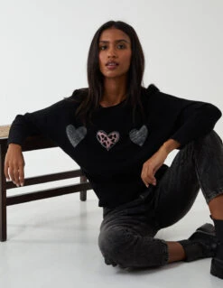 Diamante Heart Batwing Top 7 Diamante Heart Batwing Top -Soft Dress Wear Sales Store QED2472 BLACK 60