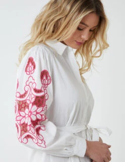 Embroidery Sleeve Cut Out Tunic 6 Embroidery Sleeve Cut Out Tunic -Soft Dress Wear Sales Store QED2693 PINK 3