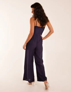 Button Front Strappy Jumpsuit -Soft Dress Wear Sales Store QED3126 BLUE 5290