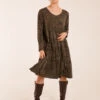 Tiered Leopard Roll Sleeve Smock Dress
