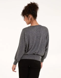 Metallic Deep Hem Batwing Top -Soft Dress Wear Sales Store S21348 DARKGREY 4