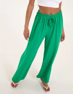 Drawstring Wide Leg Trousers -Soft Dress Wear Sales Store S22314 GREEN 2