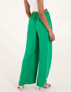 Drawstring Wide Leg Trousers -Soft Dress Wear Sales Store S22314 GREEN 4