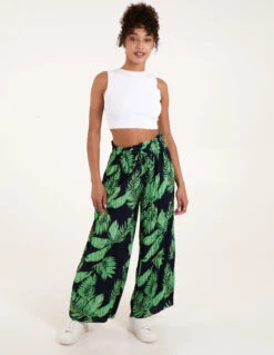 Tropical Print Elasticated Waist Culottes -Soft Dress Wear Sales Store S22516 NAVY 1