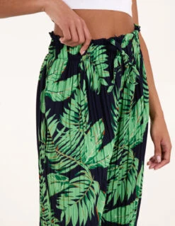 Tropical Print Elasticated Waist Culottes -Soft Dress Wear Sales Store S22516 NAVY 3