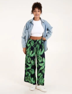 Tropical Print Elasticated Waist Culottes -Soft Dress Wear Sales Store S22516 NAVY 5