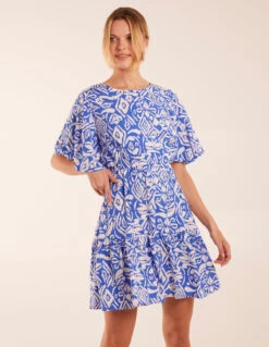 Crew Neck Aztec Tiered Mini Dress