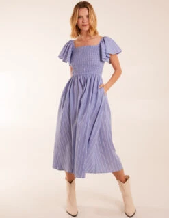 Milkmaid Shirred Bust Stripe Midi Dress