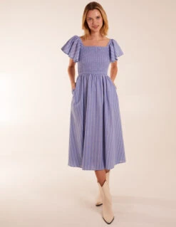 Milkmaid Shirred Bust Stripe Midi Dress -Soft Dress Wear Sales Store S232273B002 130746