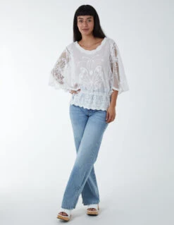 Floral Lace Butterfly Sleeve Blouse -Soft Dress Wear Sales Store WF4964 IVORY 6027