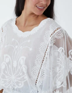 Floral Lace Butterfly Sleeve Blouse -Soft Dress Wear Sales Store WF4964 IVORY 6048