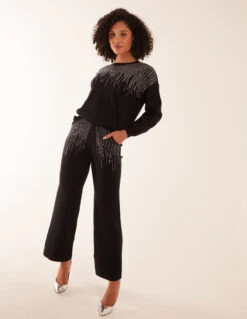 Diamante Knitted Flared Trousers -Soft Dress Wear Sales Store WF5043BB003 114012