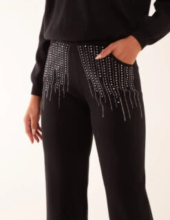 Diamante Knitted Flared Trousers -Soft Dress Wear Sales Store WF5043BB003 114013