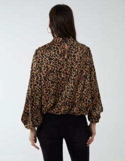 Satin Blouson Top -Soft Dress Wear Sales Store bv222407 BROWN 91