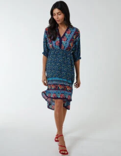 V Neck Batwing High Low Dress -Soft Dress Wear Sales Store bv233905 navy9006