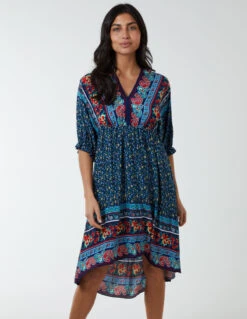 V Neck Batwing High Low Dress -Soft Dress Wear Sales Store bv233905 navy9010