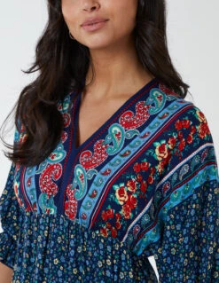 V Neck Batwing High Low Dress -Soft Dress Wear Sales Store bv233905 navy9046