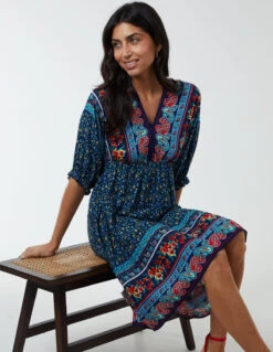 V Neck Batwing High Low Dress -Soft Dress Wear Sales Store bv233905 navy9082