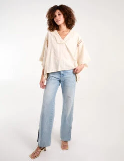 V Front Crochet Fringe Kimono Top -Soft Dress Wear Sales Store bv245412 stone 35764