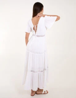 Crochet Detailing Angel Sleeve Tiered Maxi Dress 7 Crochet Detailing Angel Sleeve Tiered Maxi Dress -Soft Dress Wear Sales Store bv245802 white 6932