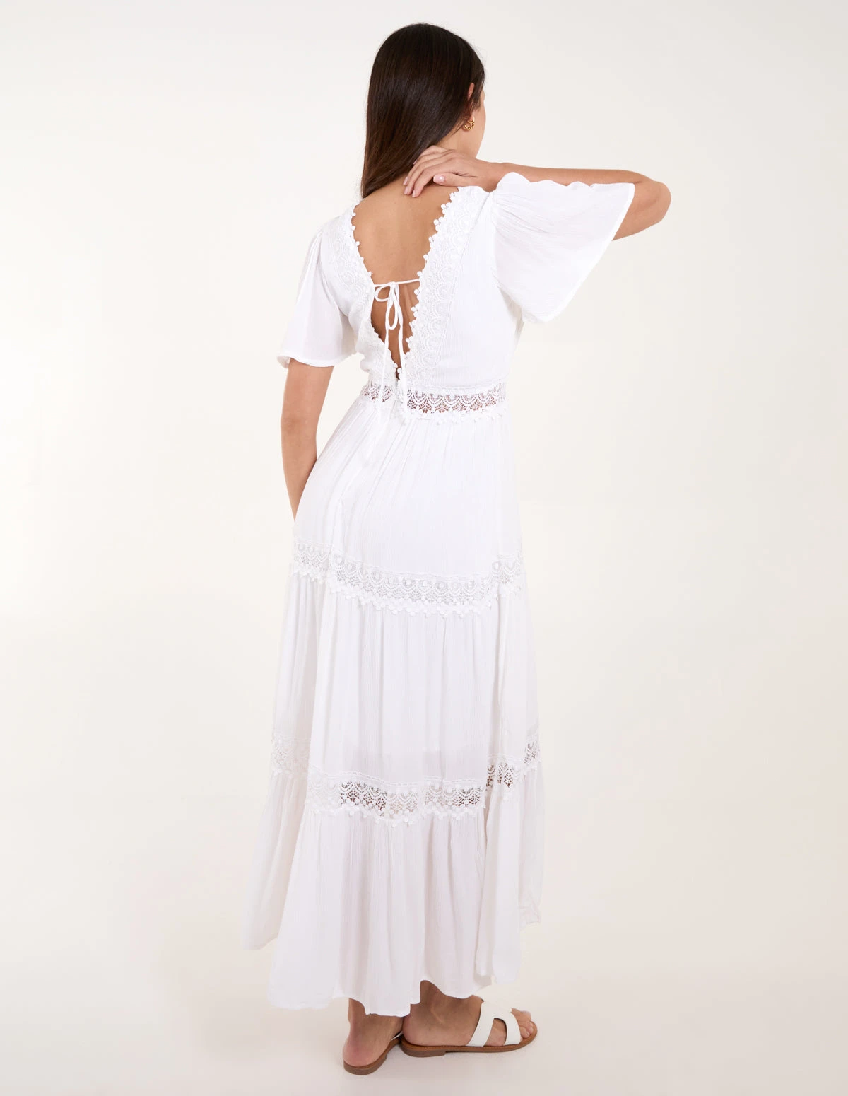 Crochet Detailing Angel Sleeve Tiered Maxi Dress 4 Crochet Detailing Angel Sleeve Tiered Maxi Dress - Image 4