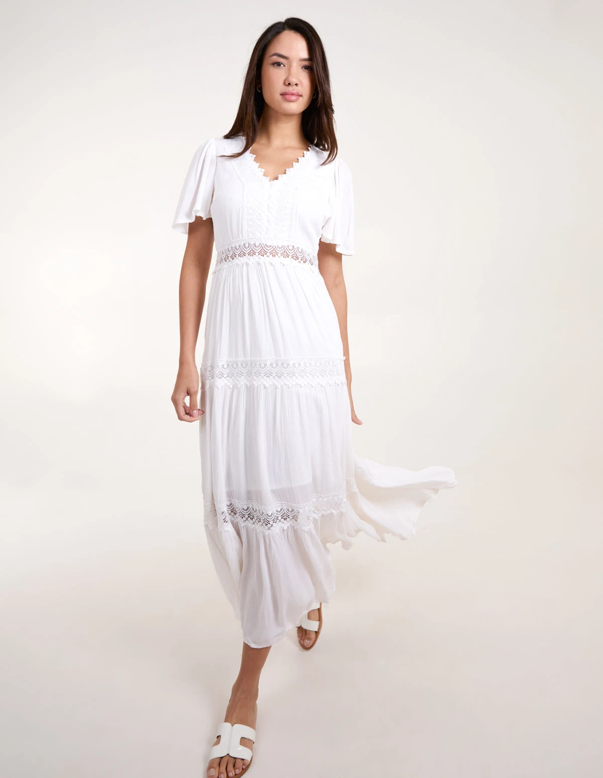 Crochet Detailing Angel Sleeve Tiered Maxi Dress 1 Crochet Detailing Angel Sleeve Tiered Maxi Dress