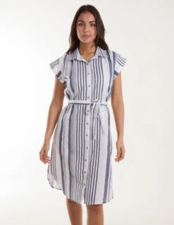 Stripe Button Front Shirt Dress