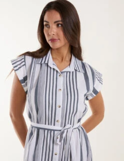 Stripe Button Front Shirt Dress -Soft Dress Wear Sales Store bv245928 whitepattern 17884