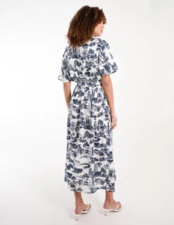 Porcelain Printed Belted Shirt Dress -Soft Dress Wear Sales Store bv245950 navy 34634