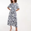Porcelain Printed Belted Shirt Dress